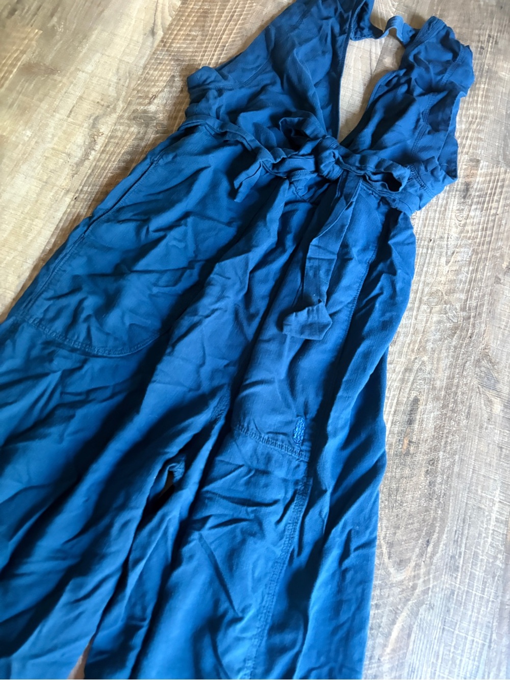 Free People Teal Blue Sleeveless Deep V Jumpsuit - Picture 2 of 5